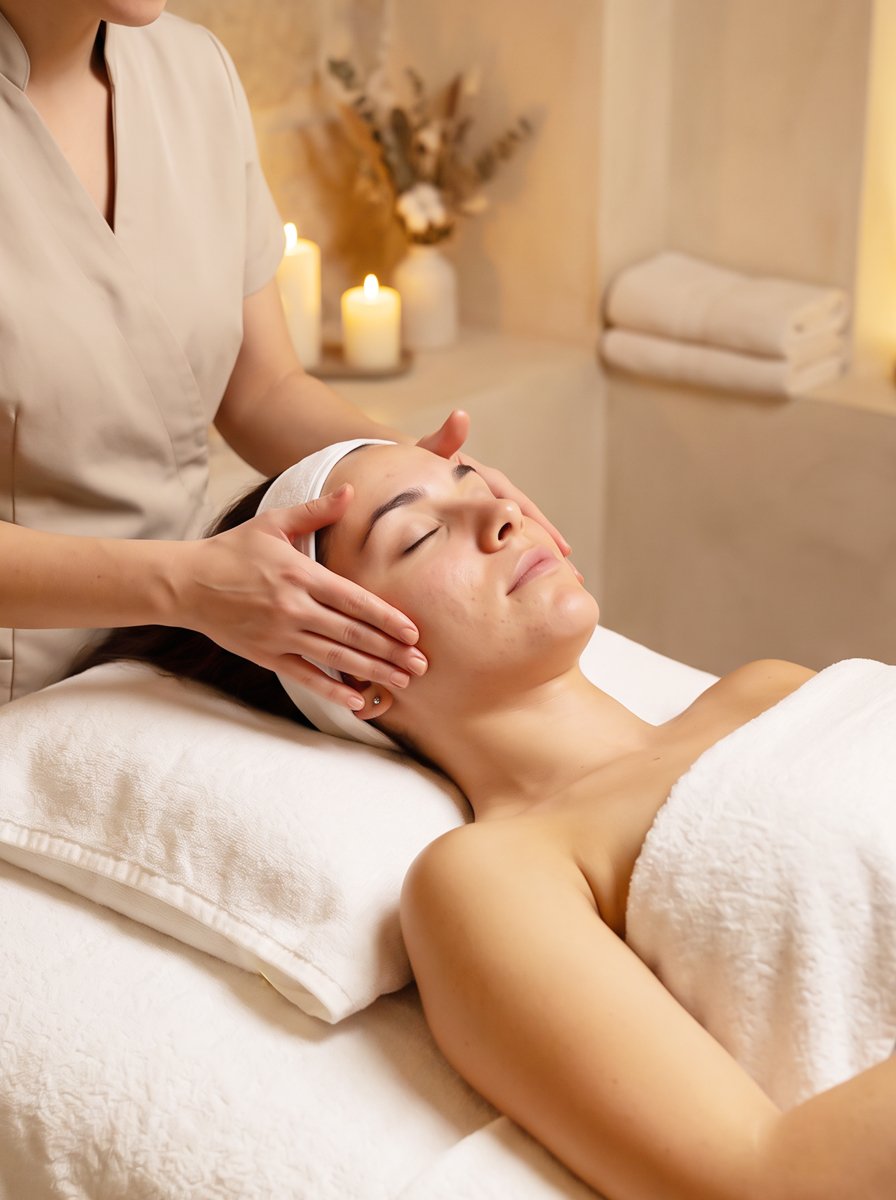 Client relaxing during a gentle temple massage
